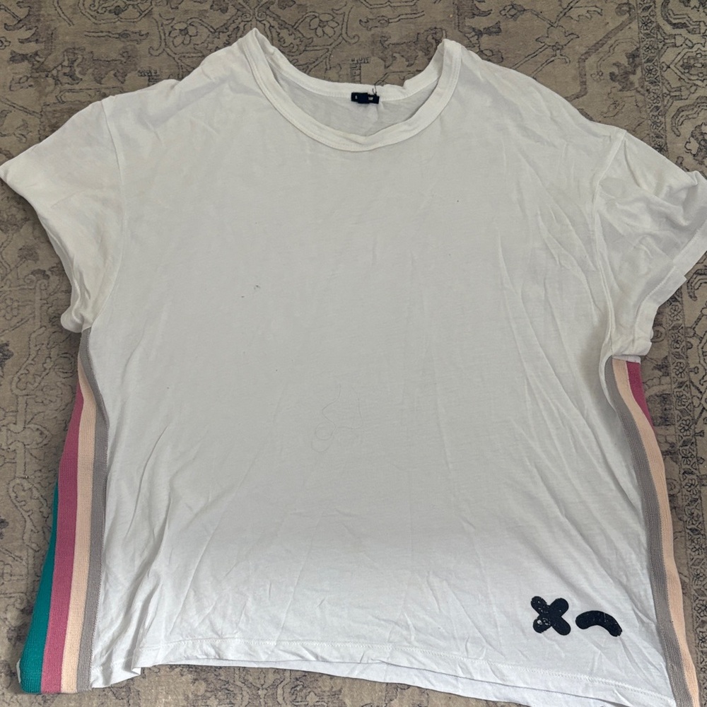 Rumble Boxing White T-Shirt with Colorful Side Stripes